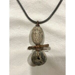 Organic Stone Pendant Oxidized Sterling Silver Necklace 925 Italy Snake Chain